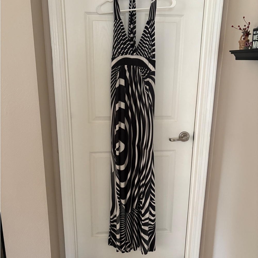 S-Twelve Black and White Halter Sundress Maxi